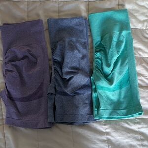 Set of Three Seamless Leggings in Purple, Blue, and Green